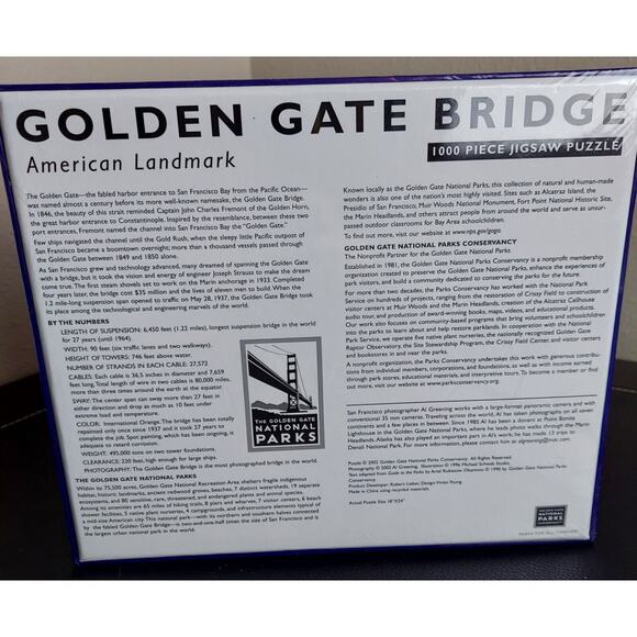 1000 Piece Jigsaw Puzzle Golden Gate Bridge National Parks Conservancy New Seal - Picture 2 of 7